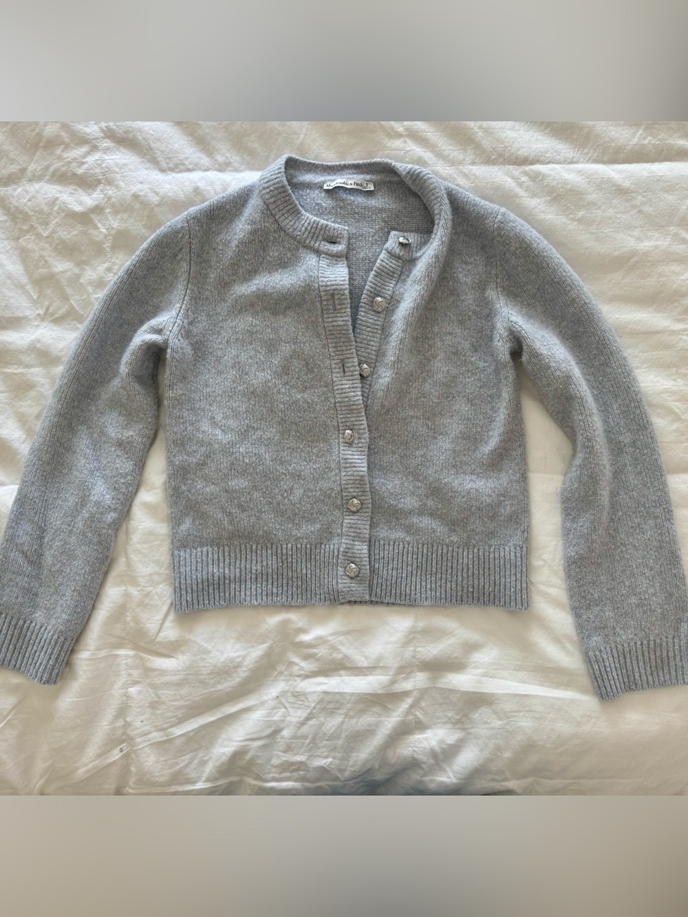 Abercrombie & Fitch Light Gray Crewneck Button Cardigan